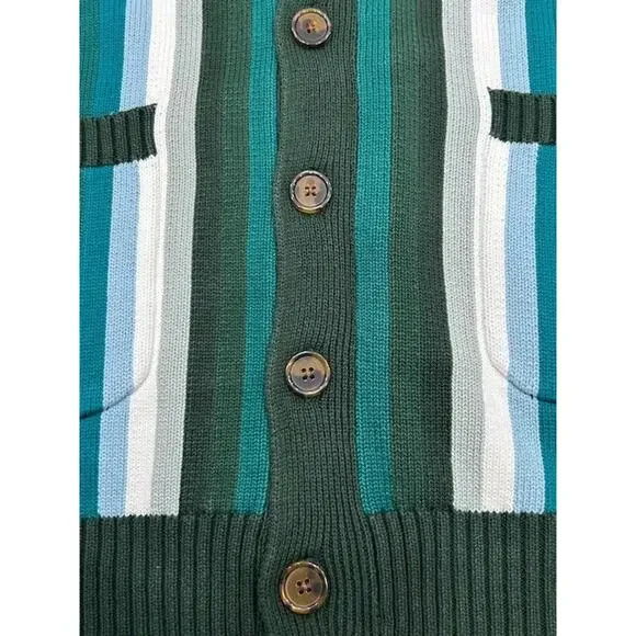 NWOT Bogey Boys Men's Cardigan Sweater Striped Cotton Golf Green